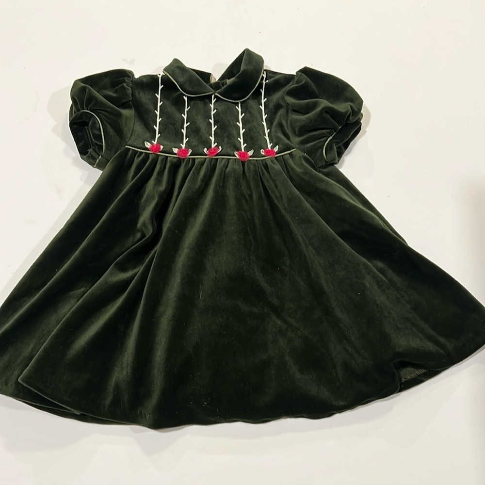 Class‎ Club Baby - dark green velour dress, floral, 24m